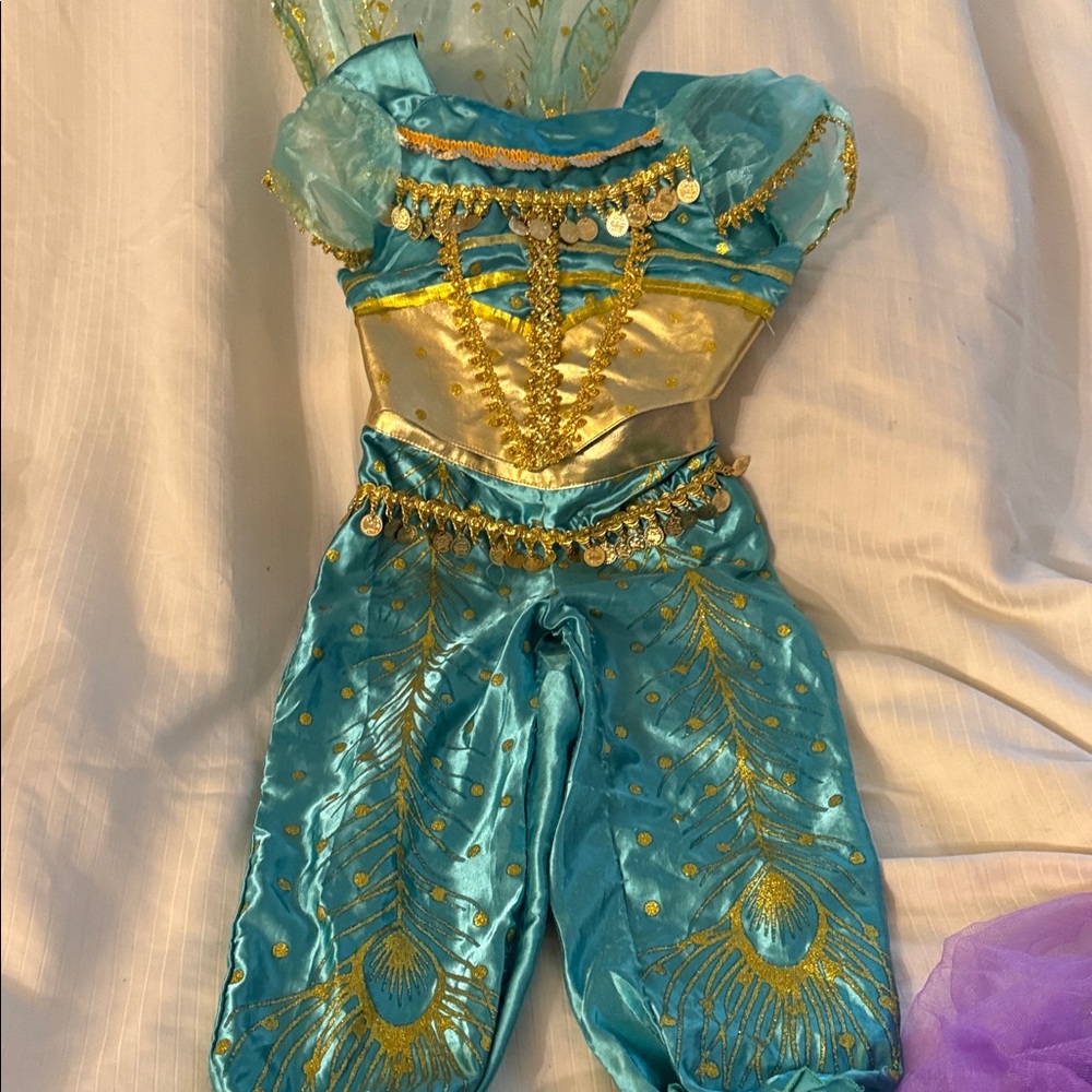 Sparkling Turquoise and Gold Kids Dance Costume